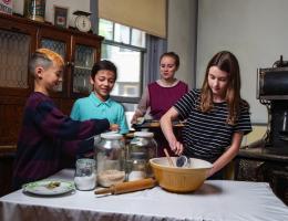 children in the historical kitchen
