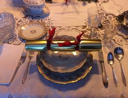 Rutherford House dining room table set for Christmas